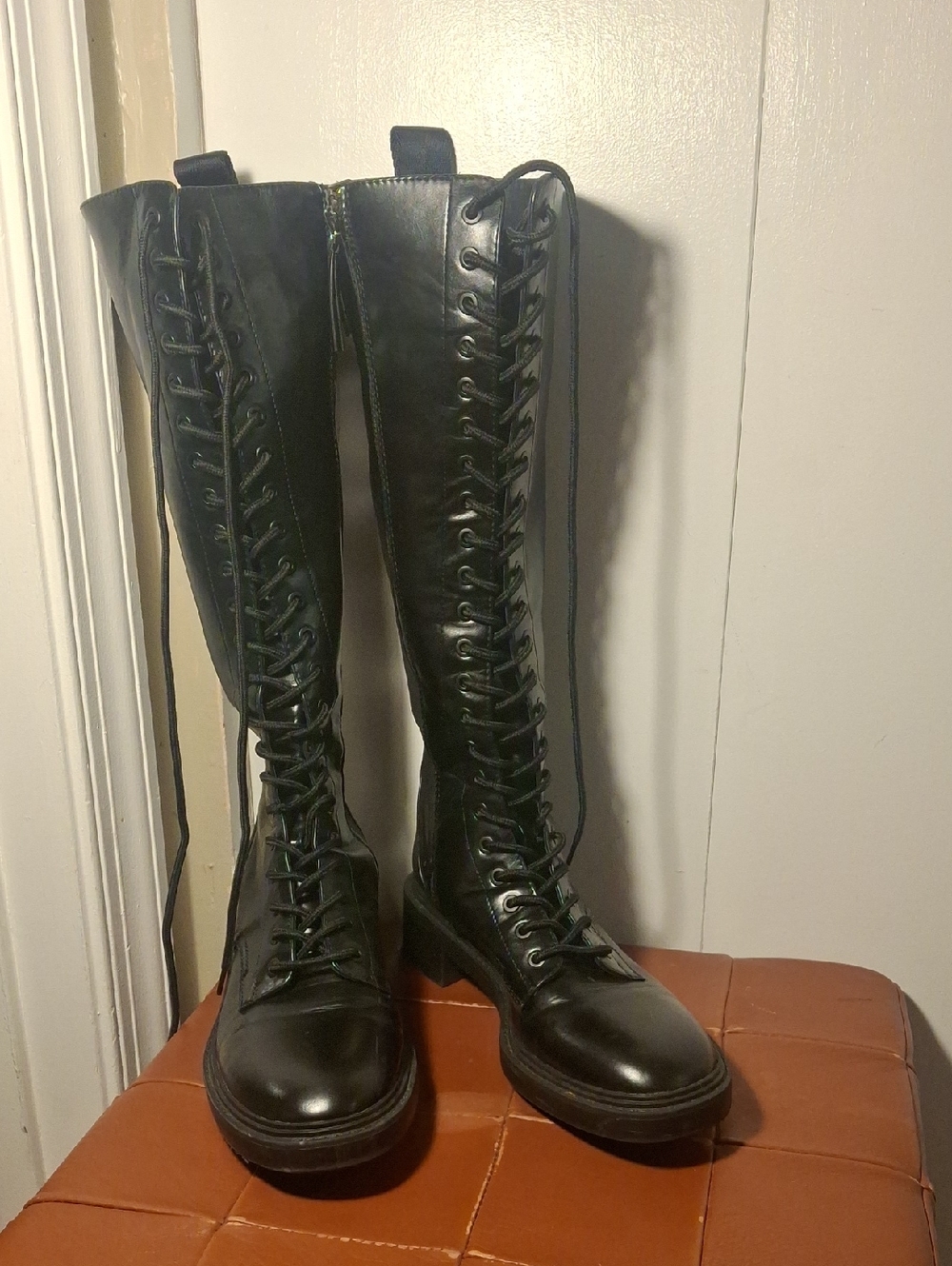 ZARA Black Lace-Up Knee High Women's Boots